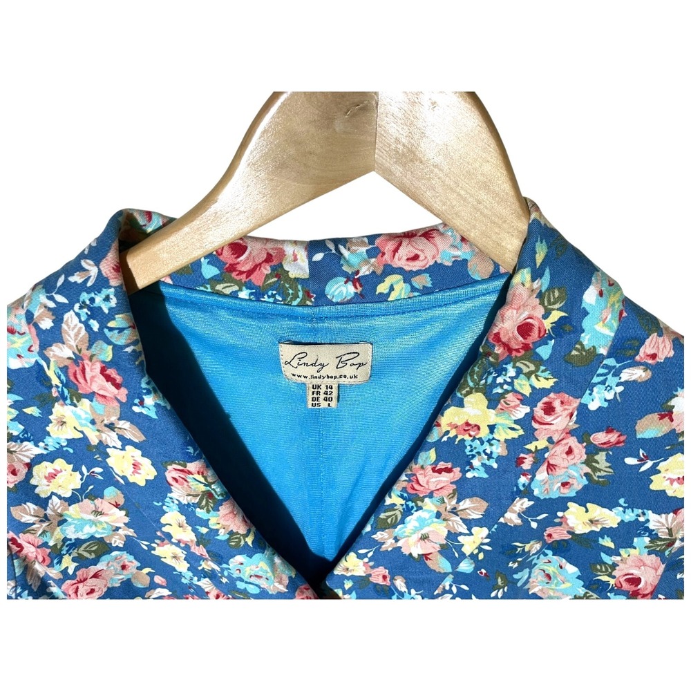Lindy Bop Women Midi Dress Sz S Blue Vivi Floral‎ Cottagcore Retro Stretch 50s - Picture 8 of 16
